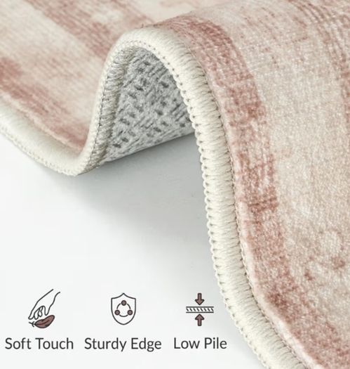 160x230cm,Large Washable Pink Rug with Non-Slip Backing,Boho Short Pile Soft Carpet for Home Office & Dining Room