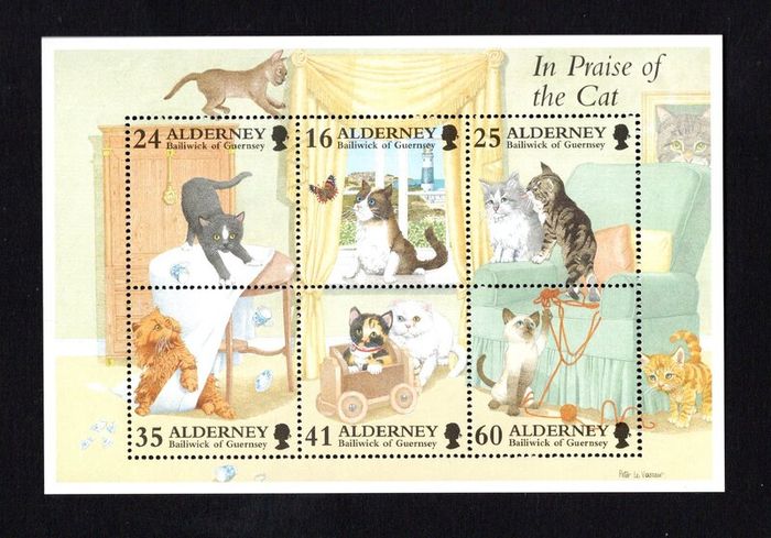 1996 Alderney Cats Commemorative Stamp Miniature Sheet Mint Never Hinged (MNH)