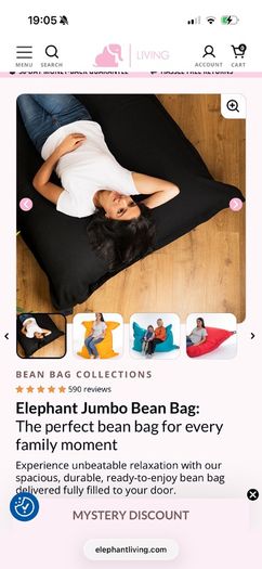 Elephant Living Jumbo Bean Bag in Black