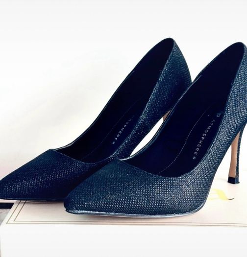 Sparkly Black Stiletto Heels - Size UK 5 (Atmosphere)