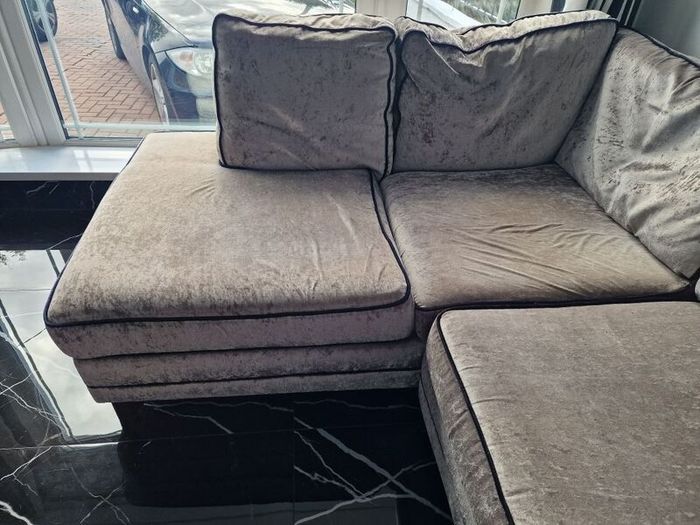 DFS Large Silver Grey L-Shaped Corner Sofa + Matching Footstool