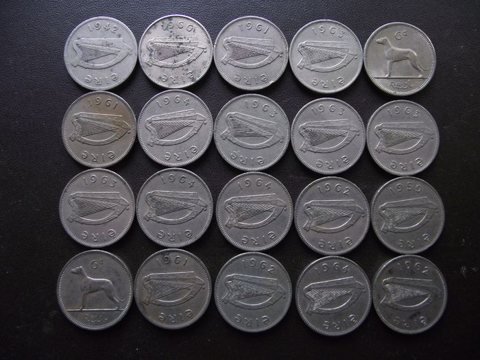 20 Irish 6 pence coins (1942-1967)