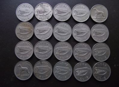 20 Irish 6 pence coins (1942-1967)