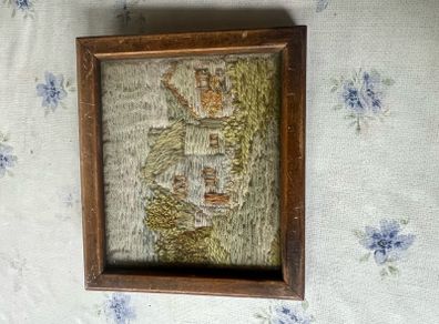 Pair of Vintage Cottage Embroideries