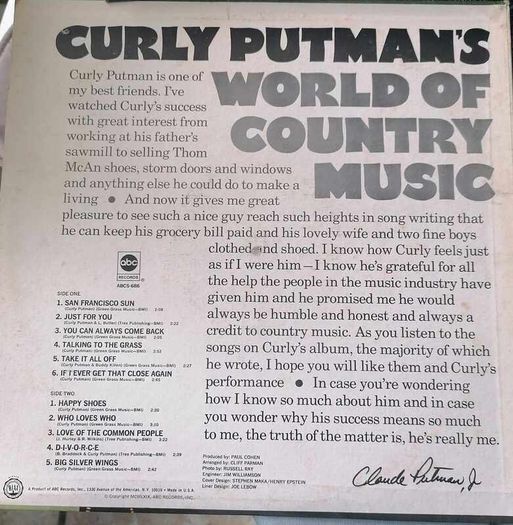 Curly Putman's World of Country Music LP