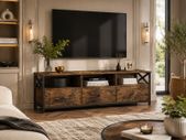 Industrial TV Cabinet with 3 Drawers  Rustic Brown Entertainment Unit for TVs up to 65 Inch