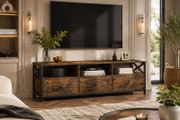 Industrial TV Cabinet with 3 Drawers  Rustic Brown Entertainment Unit for TVs up to 65 Inch