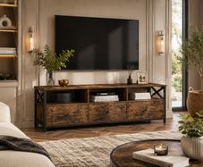 Industrial TV Cabinet with 3 Drawers  Rustic Brown Entertainment Unit for TVs up to 65 Inch