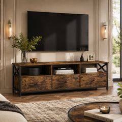 Industrial TV Cabinet with 3 Drawers  Rustic Brown Entertainment Unit for TVs up to 65 Inch