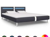 Bed Frame with LED Black Faux Leather 150x200 cm