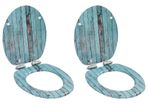 WC Toilet Seats 2 pcs with Soft Close Lids MDF Old Wood Design