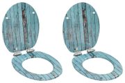 WC Toilet Seats 2 pcs with Soft Close Lids MDF Old Wood Design