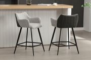 Breakfast Bar Stools Set of 2 Bar Chairs Upholstered Counter Stools with Armrest &amp; Footrest, Modern Counter Chairs for Kitchen Island/Home Bar, Gray