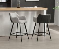 Breakfast Bar Stools Set of 2 Bar Chairs Upholstered Counter Stools with Armrest & Footrest, Modern Counter Chairs for Kitchen Island/Home Bar, Gray