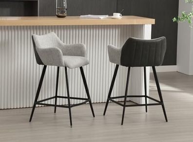 Breakfast Bar Stools Set of 2 Bar Chairs Upholstered Counter Stools with Armrest & Footrest, Modern Counter Chairs for Kitchen Island/Home Bar, Gray