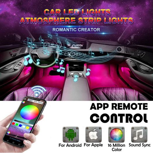 APP Controlled RGB 48-LED Glow Interior Kit Under Dash Neon Footwell Inside Seats Light