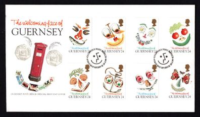 1995 Guernsey Greetings Stamps; The Welcoming Face of Guernsey Commemorative Stamps Official First Day Cover (FDC)