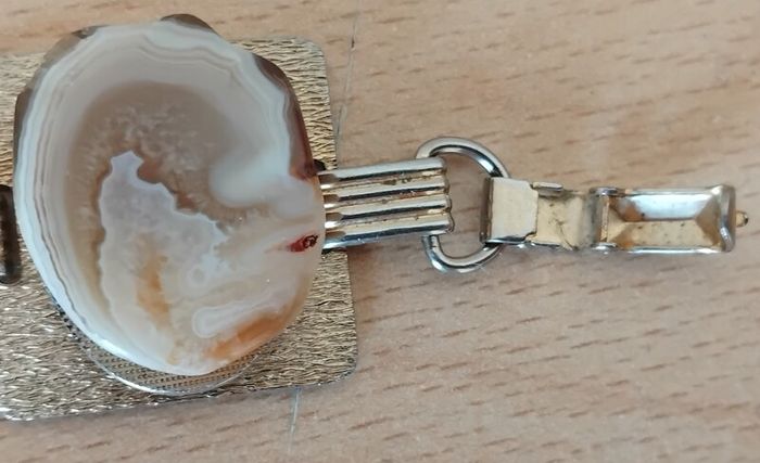 Quality polished stone mid-century modernist 7" link gilt bracelet Costume FREEPOST