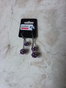 Pulse Purple Long Stone Costume  Earrings.   B.N.W.T.