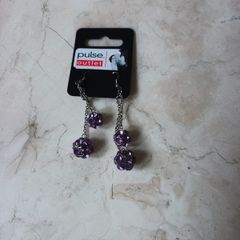 Pulse Purple Long Stone Costume  Earrings.   B.N.W.T.