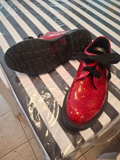 Customised red glitter loafers