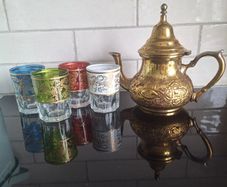 Teapot & Glass Set - Authentic Moroccan Solid Brass