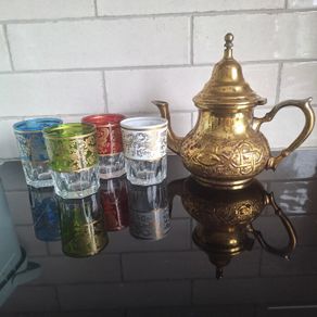 Teapot & Glass Set - Authentic Moroccan Solid Brass