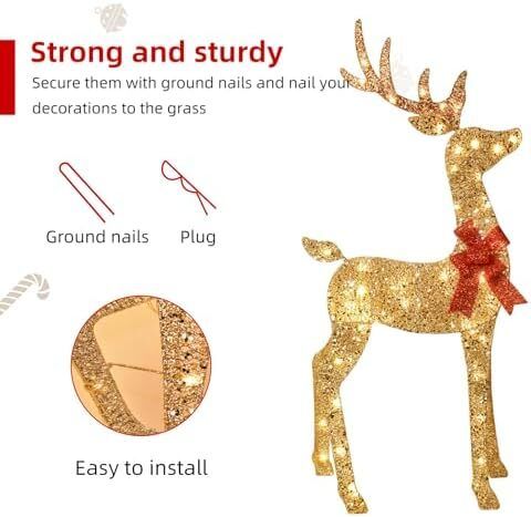 3 Piece 2D Lighted Christmas Deer Family Set