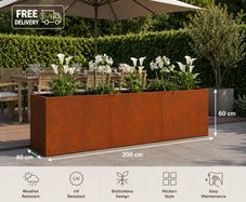 Weathering Steel Garden Rusty  Planter 200 x 40 x 60 cm  Modern Raised Flower Bed