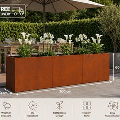 Weathering Steel Garden Rusty  Planter 200 x 40 x 60 cm  Modern Raised Flower Bed
