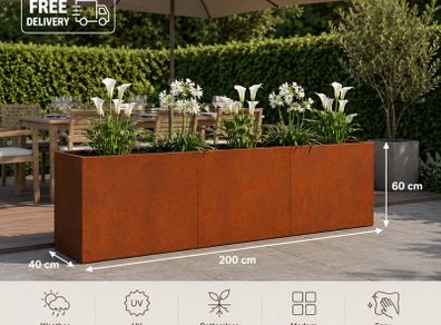 Weathering Steel Garden Rusty  Planter 200 x 40 x 60 cm  Modern Raised Flower Bed