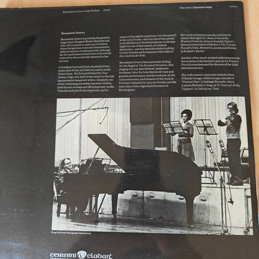 Bernadette Greevy Sings Brahms, a 1975 classical G/F LP Irish label Claddagh Records, Irish mezzo-soprano