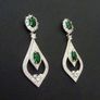 Wedding Bridal Vintage Art Deco Emerald Crystal Drop Silver Earrings Image 3