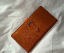 New Faux Hermes High Quality Orange Leather H-Clasp Long Wallet