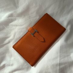 New Faux Hermes High Quality Orange Leather H-Clasp Long Wallet