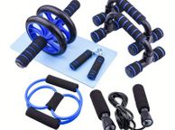 main image for ad 7pcs set Complete Ab Workout Set With Push-up Stand, Mini Mat, Resistance Band, Jump Rope &amp; Hand Gripper