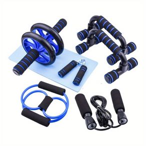 7pcs set Complete Ab Workout Set With Push-up Stand, Mini Mat, Resistance Band, Jump Rope & Hand Gripper