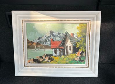 Beautiful Canvas Painting of House and Landscape