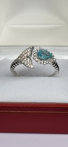 Sterling silver (Sz: T or P) Lagoon Apatite & White Zircon Fancy Ring in Rhodium Overlay Sterling Silver 1.25 Ct.