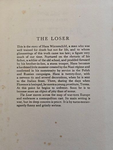 The Loser. By Peter Ustinov.  1962 Hardback Edition In Good Condition.  See Photos For Same.