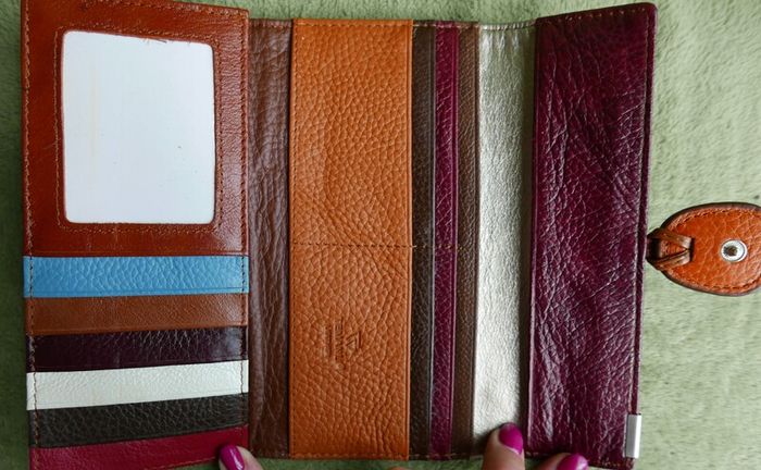 Vintage TEMANLI PATCHWORK WALLET - Ladies Genuine Leather Tri-Fold Wallet - Multi-Color Patchwork - By Temanli