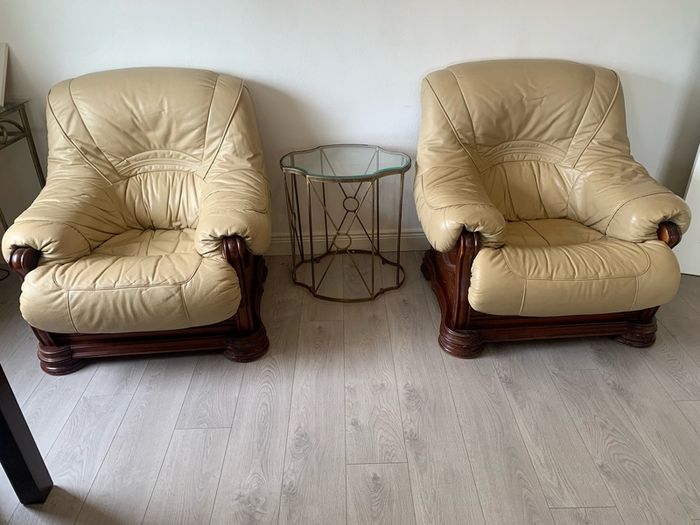 cream leather arm chair