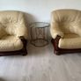 cream leather arm chair Image 3