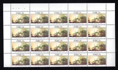 1985 Ireland Anniversaries 800th Anniversary of Cork City Commemorative Stamps Block of 20 including plate block 2B1B1B1B Mint Never Hinged (MNH)