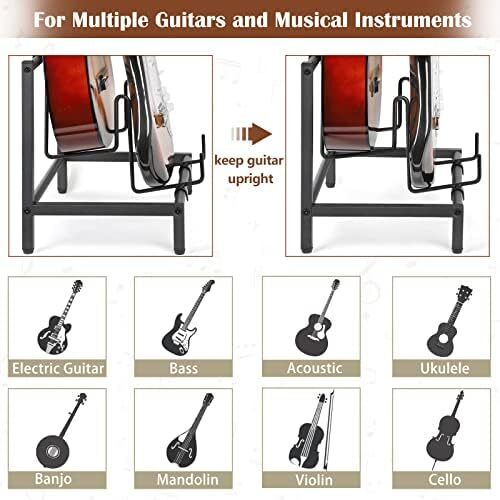 Guitar Stand 4-Tier for for Multiple Guitars Floor Adjustable Rack for Acoustic, Electric Guitar & Bass with Shelf
