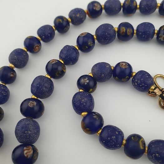 Antique Venetian African Style Floral & African Blue Glass Beads Necklace