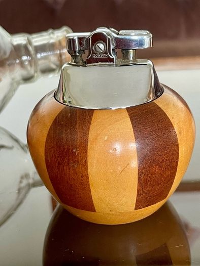 Ronson Carousel Vintage Table Lighter Mid Century Modern Wood Chrome England 1950s to 60s