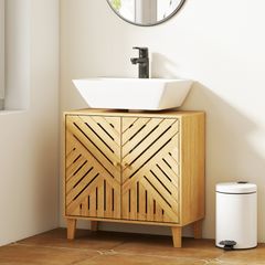 Bamboo Bathroom Under Sink Cabinet with Adjustable Shelf for Basin without Pedesta