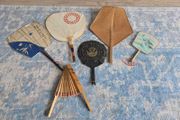 Collection of 6 Vintage Asian Hand Fans Japanese Uchiwa Bamboo Folk Art Decor