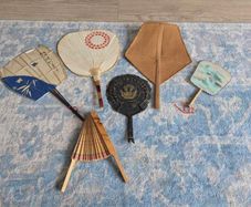Collection of 6 Vintage Asian Hand Fans Japanese Uchiwa Bamboo Folk Art Decor